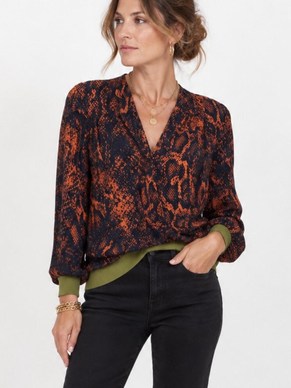 Cabi Blouse Crossover Front Snakeskin Pattern 101 Fall Favorite